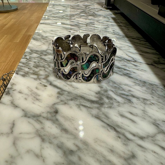 Melicio Rodriguez Taxco Midcentury Sterling Silver Bracelet Abalone Inlay - Picture 4 of 6